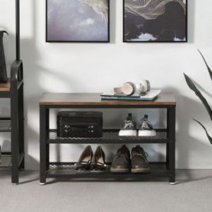 SONGMICS Metalowa półka na buty z drewnianym siedziskiem 73X30X45CM