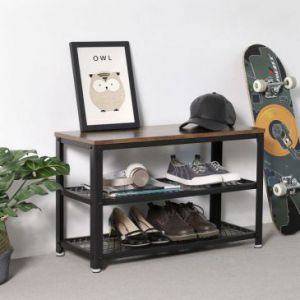 SONGMICS Metalowa półka na buty z drewnianym siedziskiem 73X30X45CM