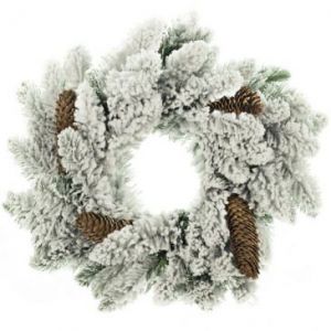 DecoKing Wieniec świąteczny z szyszkami Świerk ANNE śnieg 50