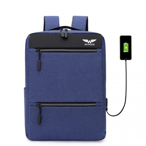 Wings  Plecak turystyczny miejski z przegrodą na laptopa i USB - niebieski