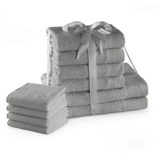 AmeliaHome Zestaw Ręczników AMARI 2*70x140 + 4*50x100 + 4*30X50 Srebrny
