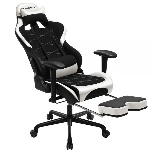 SONGMICS Fotel biurowy 69x70,5x138cm Czarny + Biały