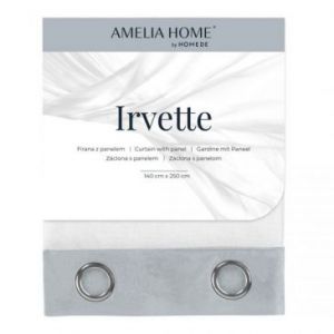 AmeliaHome Firana na przelotkach IRVETTE 140X250 biała + srebrna