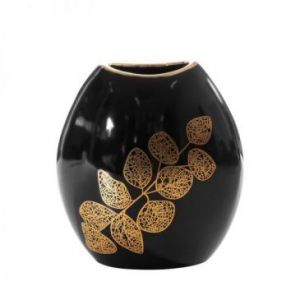 Wazon ceramiczny ze złotymi liśćmi ERIKA 22X12X25 czarny