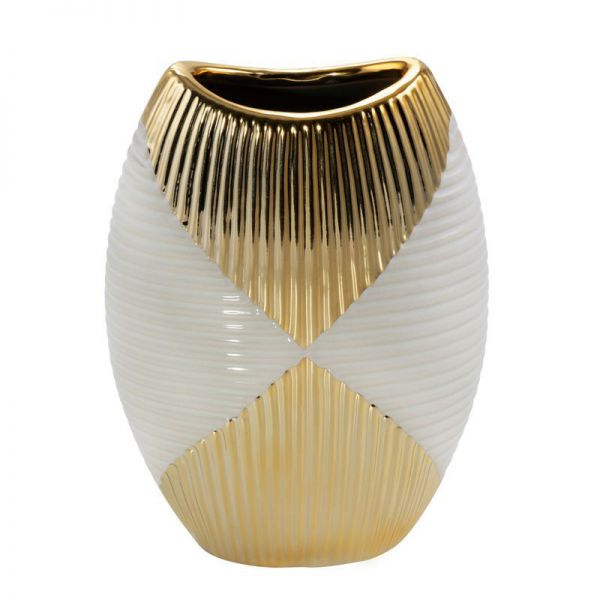 Wazon dekoracyjny ceramiczny RAKEL 15X8X20 beżowy + złoty