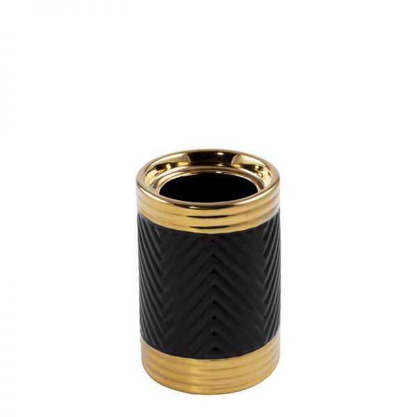 Dekoracyjny świecznik ceramiczny ELIF 11X11X23 czarny + złoty