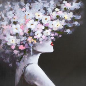 Obraz ręcznie malowany kobieta 80X80 różowy + czarny
