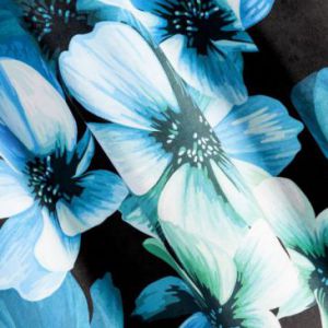 Zasłona welwetowa na tunelu w kwiaty 140X270 czarna + niebieska