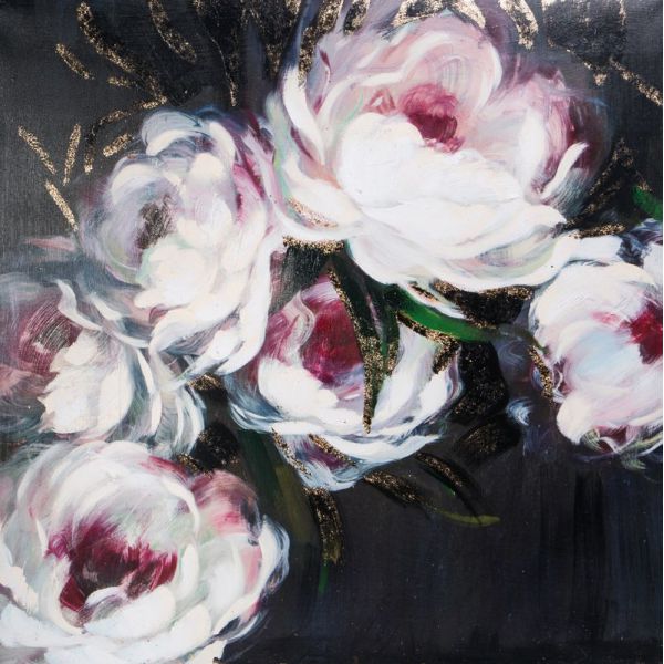 Obraz na półtnie w drewnianej ramie kwiaty 80X80 czarny + różowy