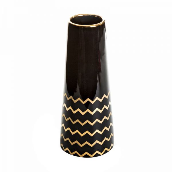 Wazon dekoracyjny ceramiczny THEA 12X30 czarny + złoty x2