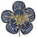 Sztuczny kwiat dekoracyjny z welwetu z brokatem 20 cm granatowy/złoty x12
