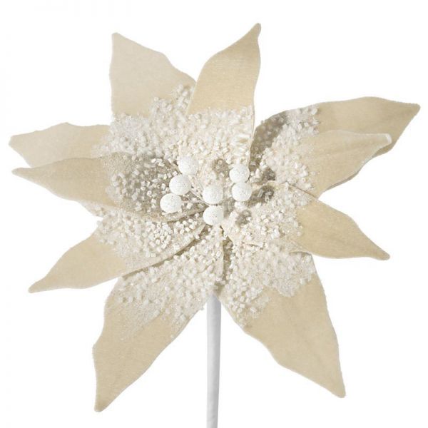 Sztuczny kwiat dekoracyjny z welwetu z koralikami 26 cm beżowy/biały x12