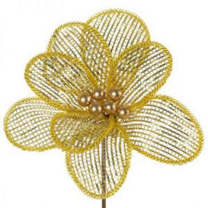 Sztuczny kwiat dekoracyjny z błyskiem 28 cm złoty x12