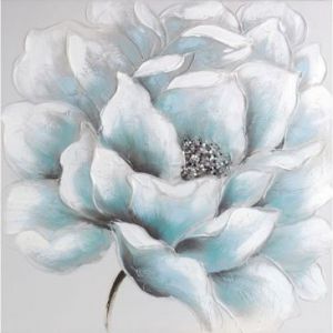 Obraz ręcznie malowany kwiat z brokatem 80X80 turkusowy +...
