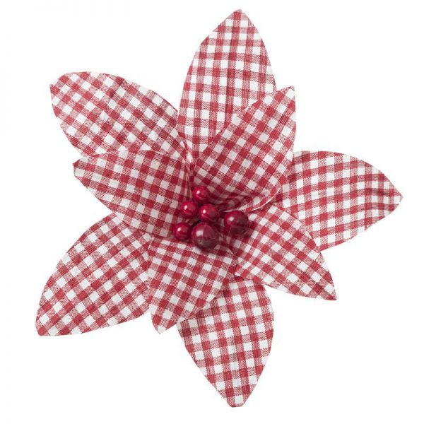 Kwiat materiałowy POINSECJA 18cm czerwony + biały (kratka) x12