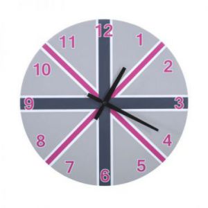 Zegar ścienny AVIS 40X40 srebrny + różowy