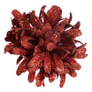 Sztuczny kwiat dekoracyjny z brokatem NETTE czerwony x12