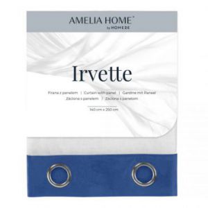 AmeliaHome Firana na przelotkach IRVETTE 140X250 biała + niebieska