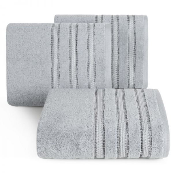 Ręcznik bawełniany z paskami bordiury SELENA 70X140 srebrny