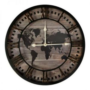 Duży zegar ścienny mapa 60X5X60 czarny + brązowy