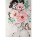 Obraz ręcznie malowany na płotnie kobieta z fryzurą KWIATY 70X100 różowy