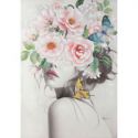 Obraz ręcznie malowany kobieta z fryzurą KWIATY 70X100 różowy