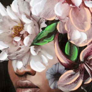 Obraz ręcznie malowany kobieta etno kwiaty 60X80 ciemnoróżowy