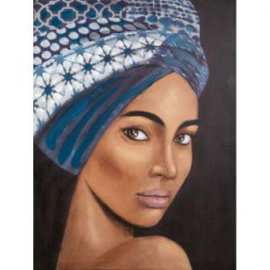 Obraz ręcznie malowany WOMAN ETNO 60X80 brązowy + niebieski