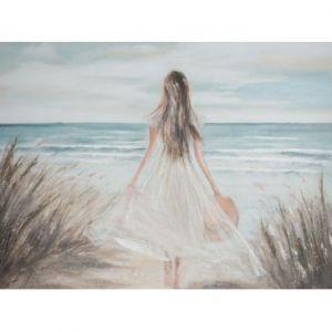 Obraz ręcznie malowany Kobieta nad morzem 90X120 beżowy