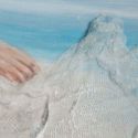Obraz ręcznie malowany z elementami 3D Kobieta z parasolem 60X80 niebieski