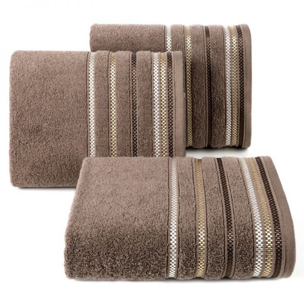 Ręcznik bawełniany z bordiurą w paski LIVIA 30X50 jasny brązowy