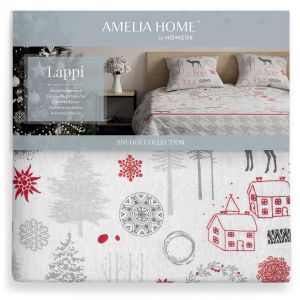AmeliaHome Pościel świąteczna bawełna LAPPI 160x200 + 70x80*2 czerwona + kremowa
