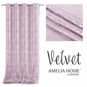 AmeliaHome Zasłona na przelotkach Velvet Silver Leaves 140X245 różowa