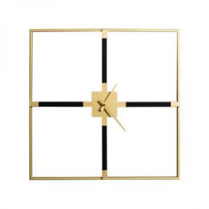 Metalowy zegar dekoracyjny kwadrat 60X5X60 czarny + złoty