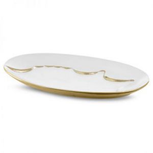 Patera ceramiczna EBRU 35X20X3 biała + złota