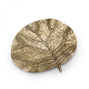 Patera dekoracyjna metalowa Liść KAREN 27X23 złota