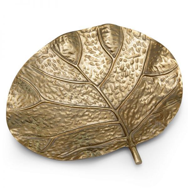 Patera dekoracyjna metalowa Liść KAREN 31X27 złota