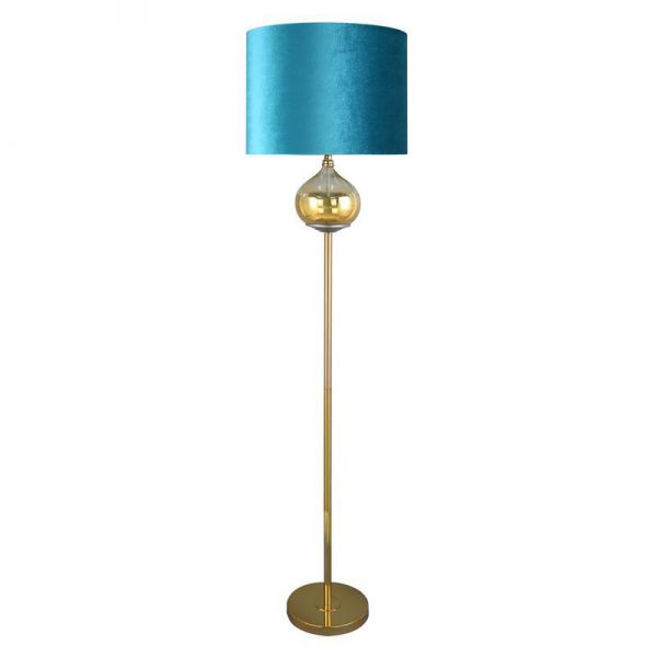 Lampa stojąca z welwetowym abażurem LOTOS9 43X157 turkusowa + złota