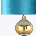Lampa stojąca z welwetowym abażurem LOTOS9 43X157 turkusowa + złota