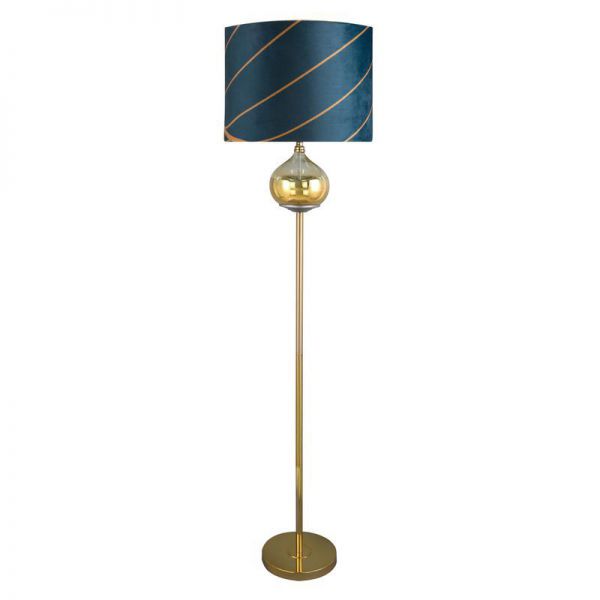 Lampa stojąca z welwetowym abażurem LOTOS4 43X157 turkusowa + złota