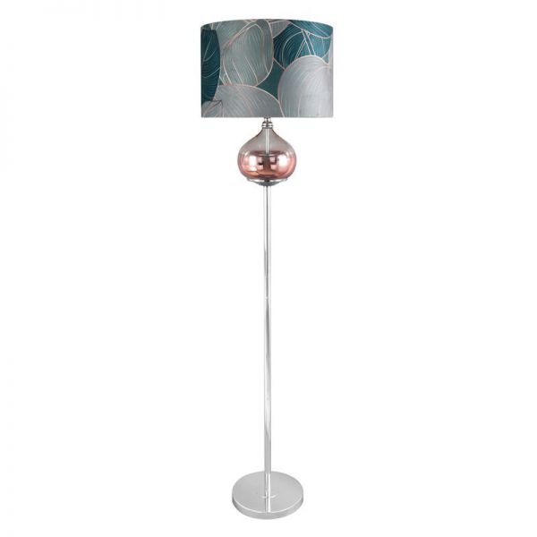 Lampa stojąca z welwetowym abażurem SALVIA 43X157 szałwiowa + miedziana