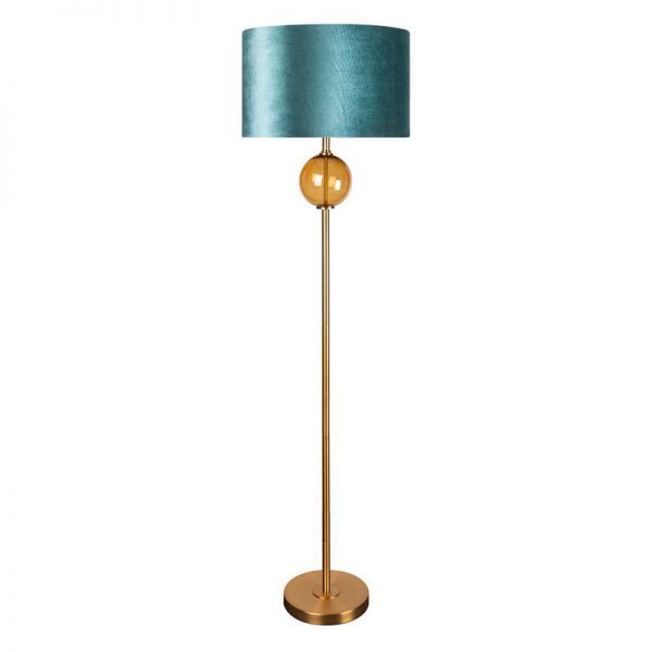 Lampa stojąca z welwetowym abażurem MUSA 46X165 turkusowa + złota