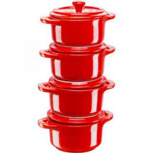 Staub Ceramique 4x Mini kokoty okrągłe 10 cm czerwone