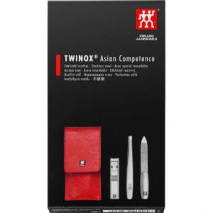 Zwilling Twinox Zestaw do manicure 3 elementy czerwone skórzane etui