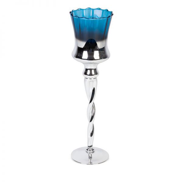 Świecznik szklany CLARE 10X35 srebrny + niebieski