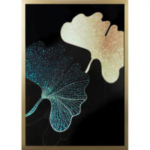 Obraz z nadrukiem liści miłorzębu złota rama 53X73