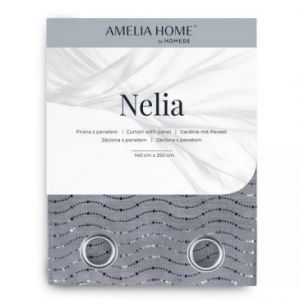 AmeliaHome Firana na przelotkach NELIA 140X250 biała + szara