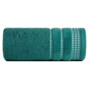 Ręcznik bawełniany z ozdobną bordiurą AMANDA 30X50 ciemny turkusowy