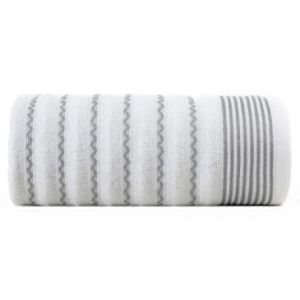 Ręcznik bawełniany z ozdobną bordiura w pasy LEO 50X90 biały