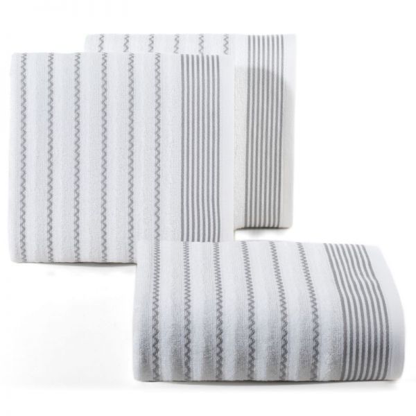 Ręcznik bawełniany z ozdobną bordiurą w pasy LEO 70X140 biały